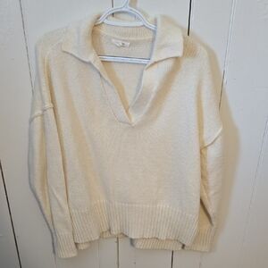 Maurices Cream Collared V-Neck Pullover Sweater